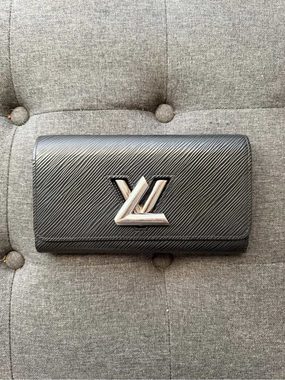 Authentic Louis Vuitton Black Epi Leather Wallet with Silver LV Emblem